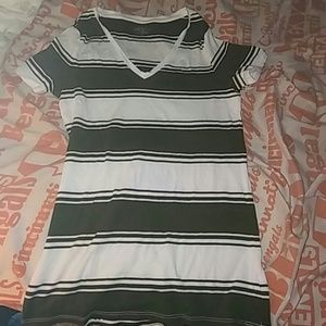 Green and white striped short sleeve shirt